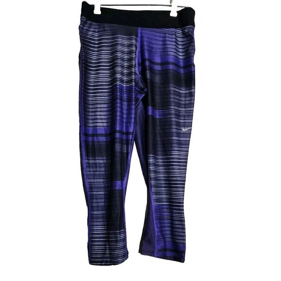 Nike Women's Capri Leggings Just Do It Purple/ Black/ Grey Color blocks Small - Picture 4 of 6